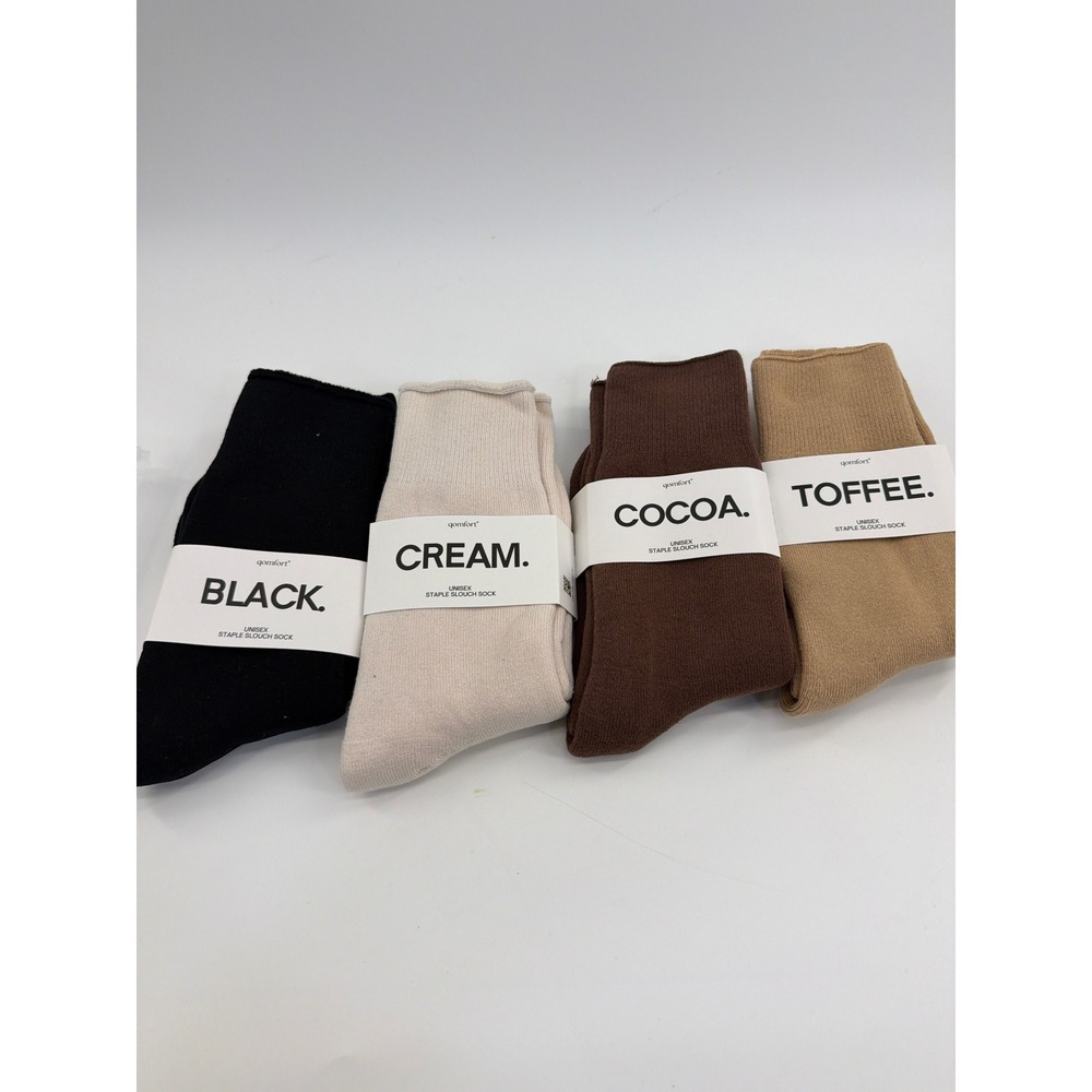 Qomfort Staple Slouch Socks 4 Pack Unisex Cotton Blend Neutrals Size M NEW